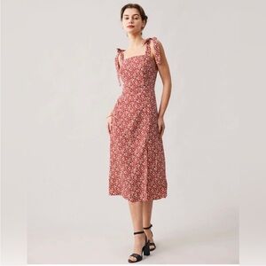 RIHOAS Floral Tie Shoulder Slit Midi Dress